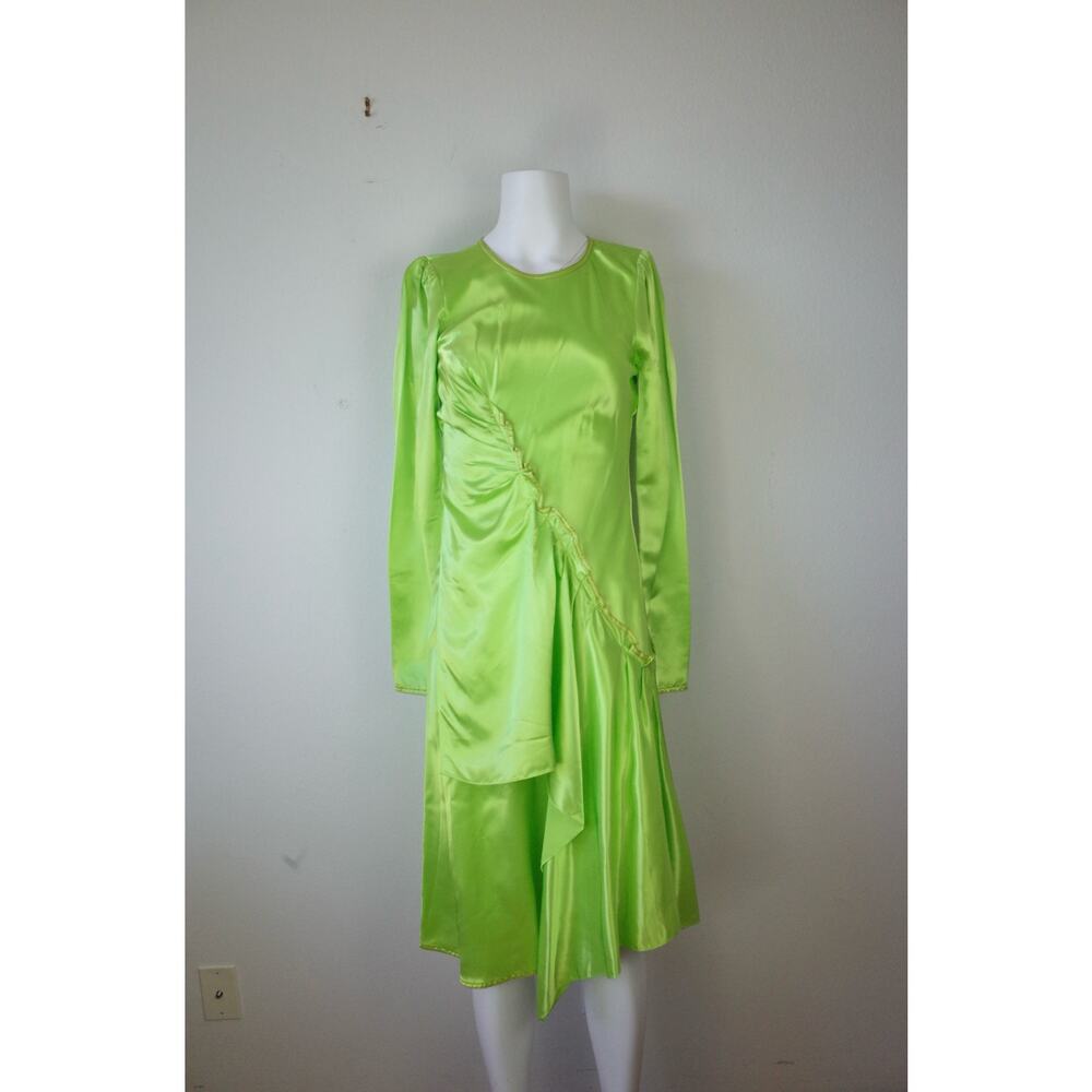 Sies Marjan Lime Green Satin Ruched Party Cocktail Dress